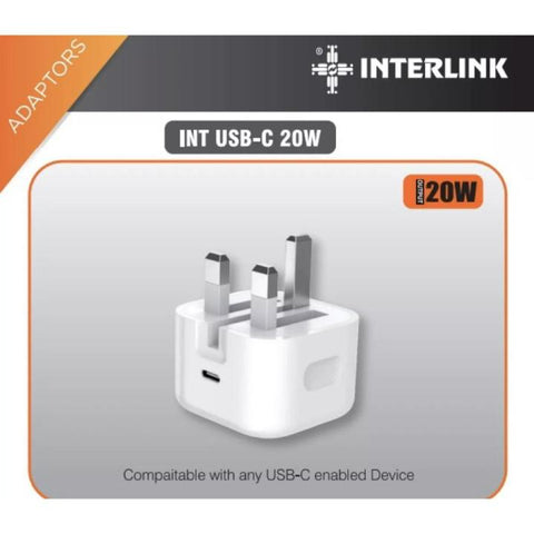 Interlink Power Adaptor USB-C 20 Watt Power Charger for fast Charging Best For Iphone
