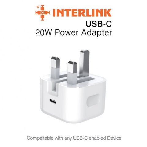 Interlink Power Adaptor USB-C 20 Watt Power Charger for fast Charging Best For Iphone
